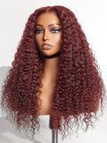 LUVME HAIR 5X5 Dark Reddish Brown Fluffy Water Wave Glueless 5x5 Closure Lace Front Wig Pre Cut Lace Ready To Go Wig Human Hair Wig For Women (20 Inch & Precut Lace)