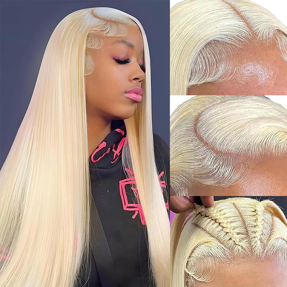 613 Lace Front Wig Human Hair Blonde Wig Human Hair 13x4 Lace Front Wig Human Hair for Women 180% Density Straight HD Lace Frontal Wig Glueless Wigs Human Hair Pre Plucked 28 Inch