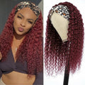 Bellarayine Headband Wig Human Hair Deep Wave Human Hair Headband Wig Glueless Curly Hair Human Hair Wigs None Lace Front Wigs Human Hair for Black Women Human Hair (8inch99J)