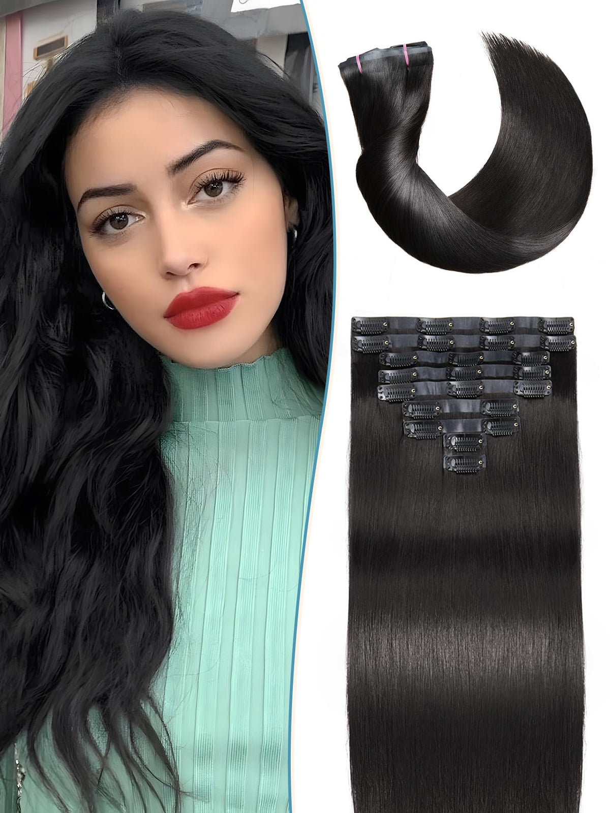 Clip in Hair Extensions Real Human Hair 9Pcs Remy Human Hair Extensions Clip in for Women Natural Human Hair Black 20inch 125g 9Pcs Straight Seamless Clip in Hair Human Hair