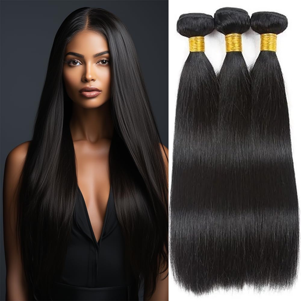 Human Hair Bundles Straight Bundles Human Hair Extenison 3 Bundles Human Hair Straight Brazilian Human Hair 18 20 22 Inch Soft and Healthy for Black Women