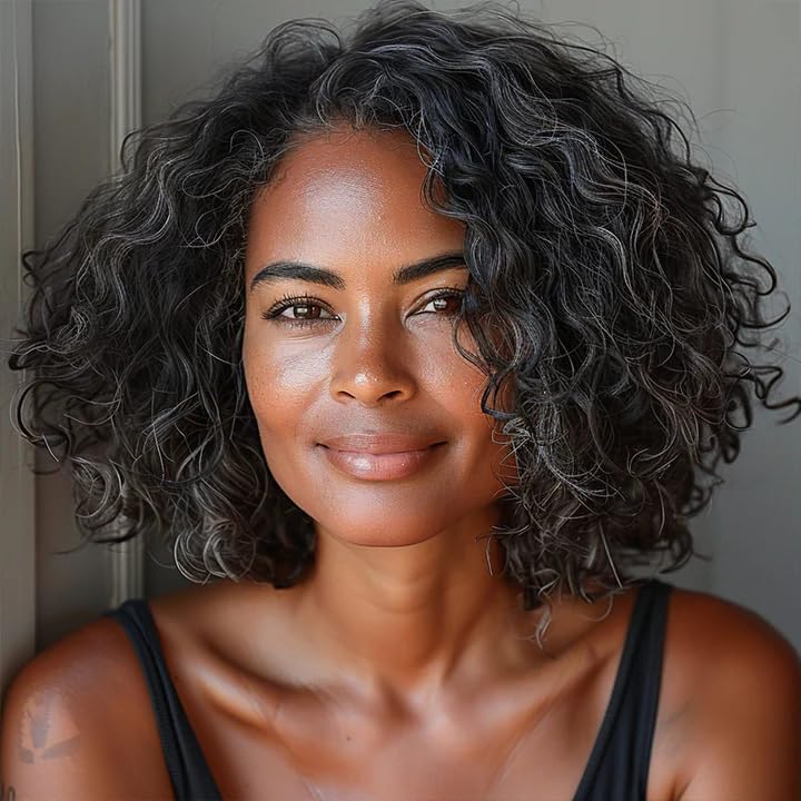 soul lady Dark Salt And Pepper Wigs Water Wave Bob 5x5 HD Lace Human Hair Wigs For Mature Women 5x5 Lace Closure Wig Short Bob Glueless Wigs 5x5 Lace Closure Water Wave Bob Human Hair 12 Inch