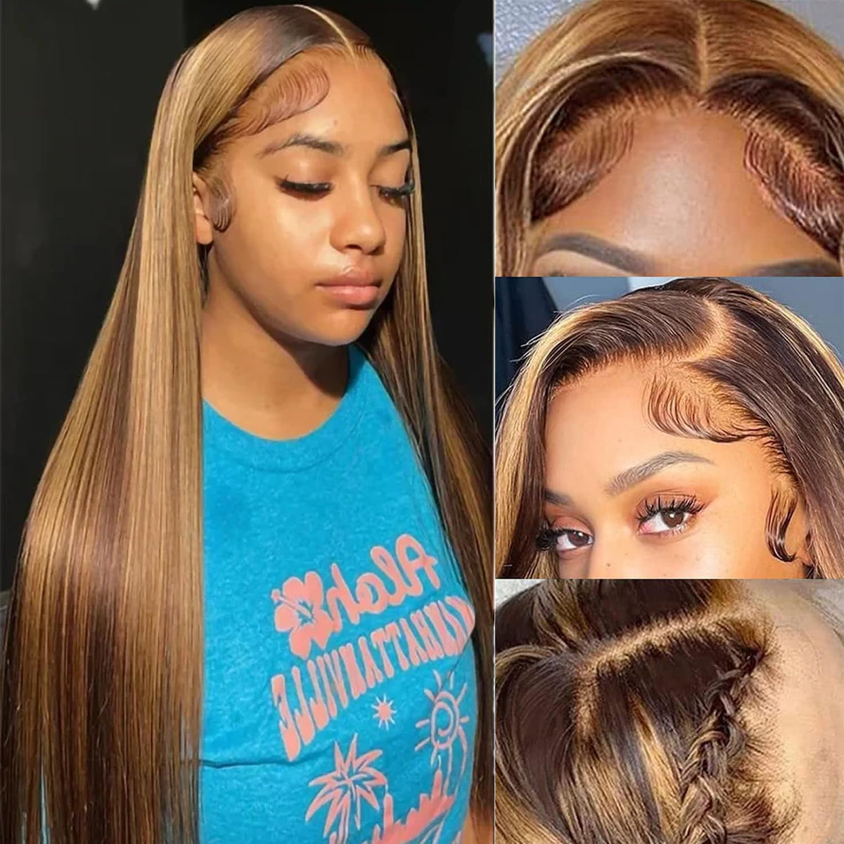 Teveshine Straight Ombre Lace Front Wigs Human Hair Pre Plucked 26inch Highlighted Wig Human Hair 13x6 Human Hair Wig With Highlights 180% Density Brown Highlighted Wig Human Hair
