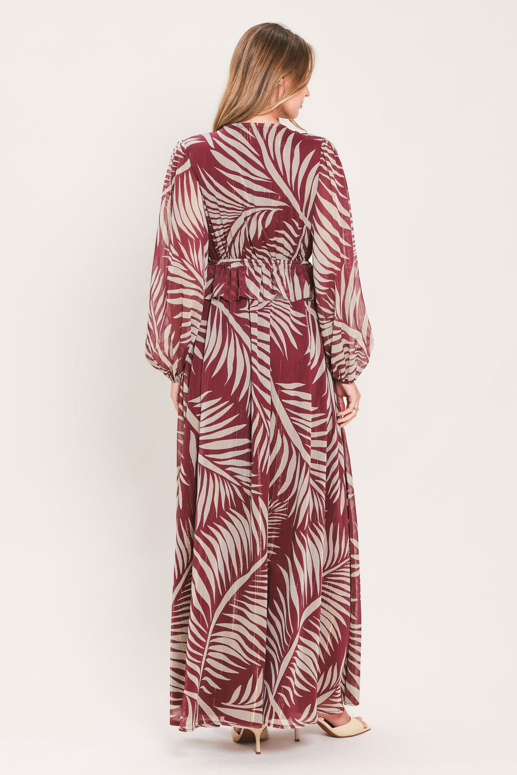 MERLOT LEAVES IN MOTION WOVEN MAXI DRESS s