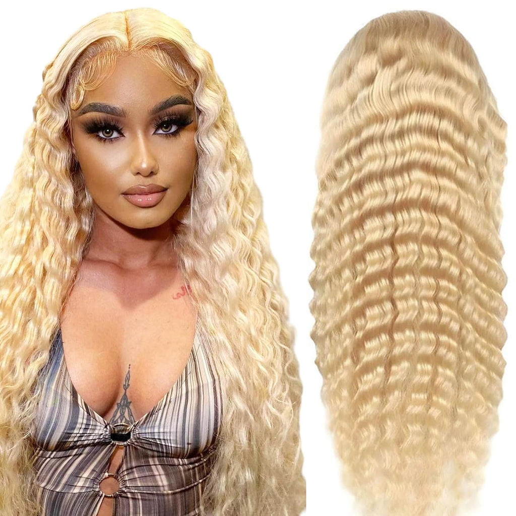 IJFMMEL 613 13x6 Lace Front Wig Human Hair Deep Wave Lace Front Wigs Human Hair Pre Plucked with Baby Hair Blonde Lace Front Human Hair Wigs For Women Blonde Wig Human Hair 200% Density 26 Inch