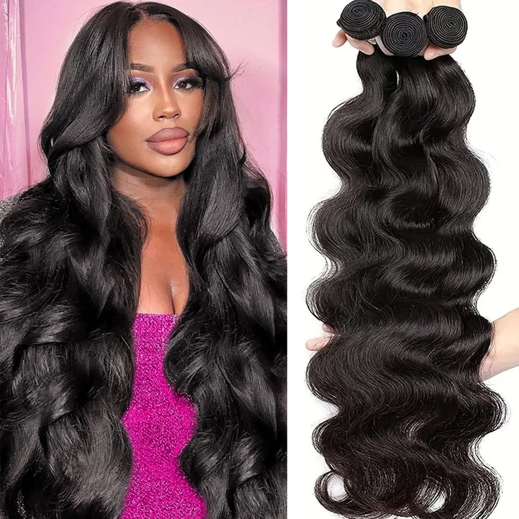 BEEPUB Human Hair Bundles 24 26 28 Inch 3 Bundles Body Wave Bundles Human Hair 12A 100% Unprocessed Brazilian Virgin Human Hair Body Wave Human Hair Bundles Natural Color Human Hair Extensions