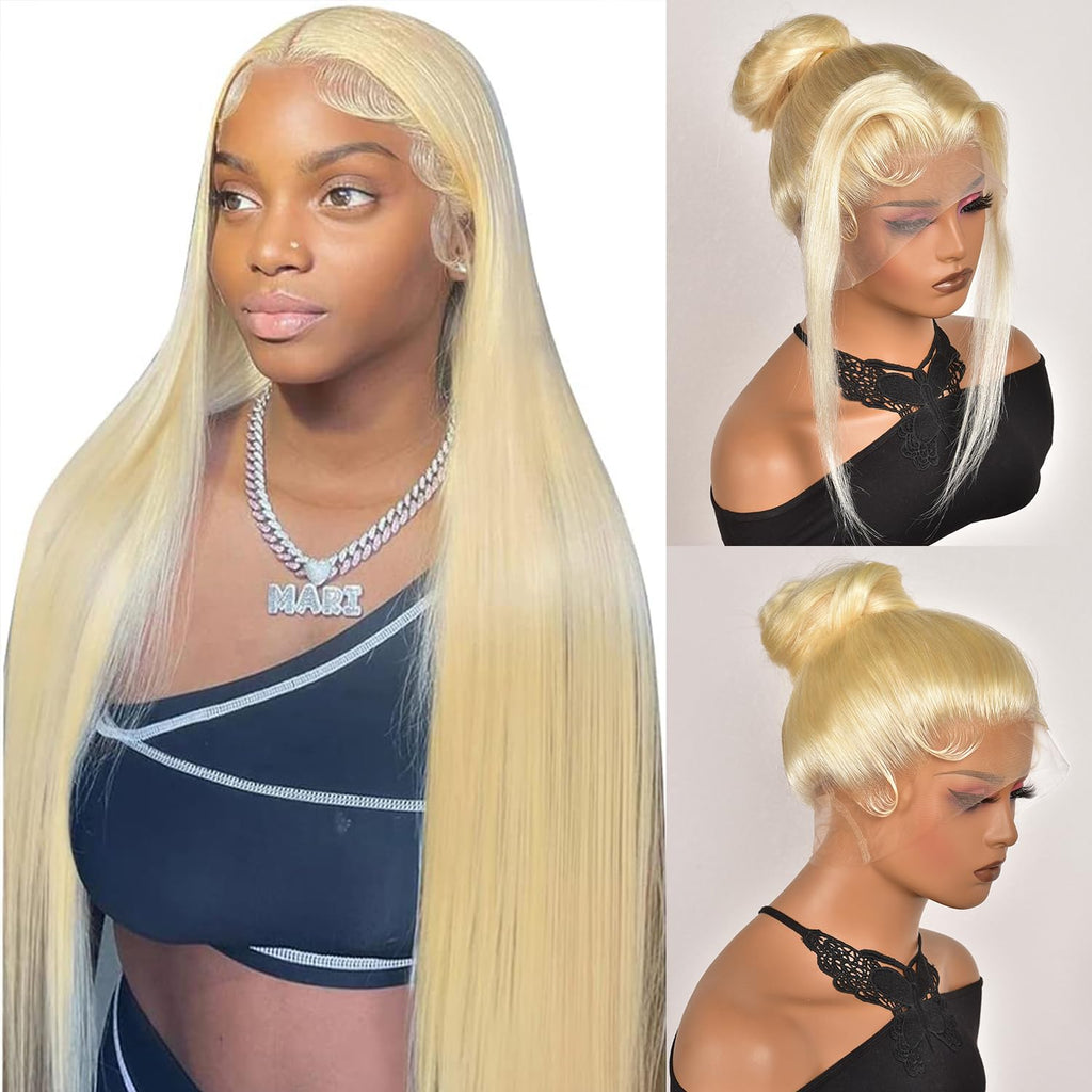 Eqpx 613 Lace Front Wig Human Hair 360 HD Lace Front Wigs Human Hair 200 Density 30Inch Blonde Wig Human Hair Straight Blonde Full Lace Front Wigs Human Hair Pre Plucked with Baby Hair
